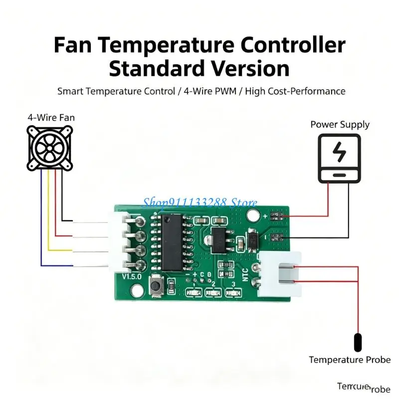 G88D Automatic Fan Temperature Controller, Four-Wire 5V/12V Output Regulator with 5-15V Input for Computer Enclosures, Rack