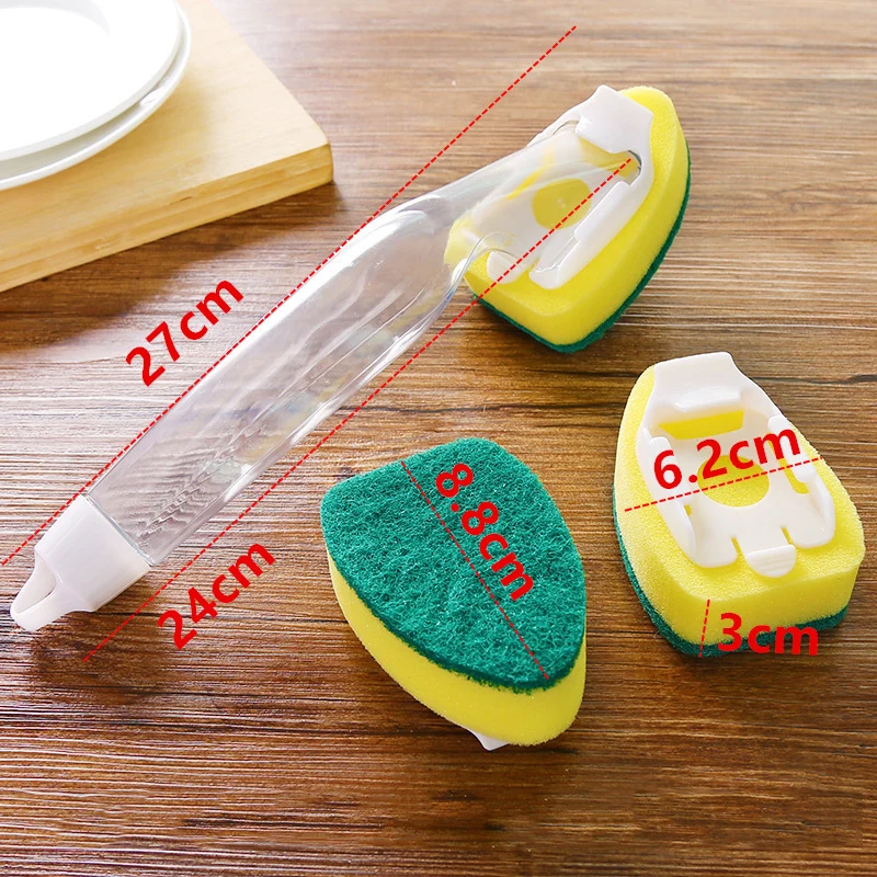 Handle Sponge Magic Sponge Washer Brush Head Kitchen Cleaning Brush Replacement Head Sponge Dish Wash Scrubber Sponge