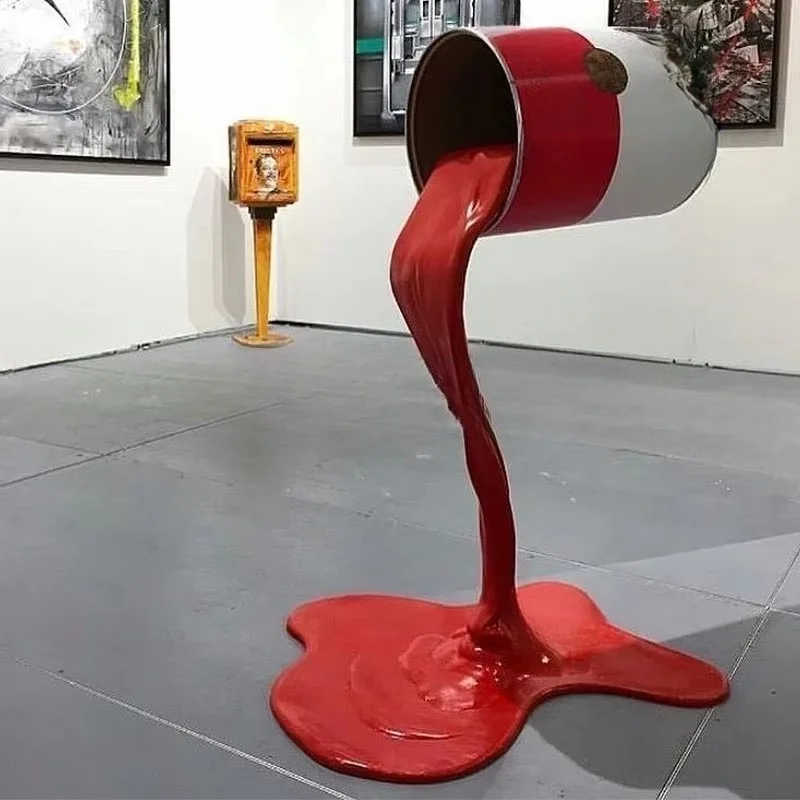 Tomato Juice Paint Barrel For Pop Art Resin Crafts Fiberglass Sculpture Display For Home Decoration Exhibition Paint Splash Can