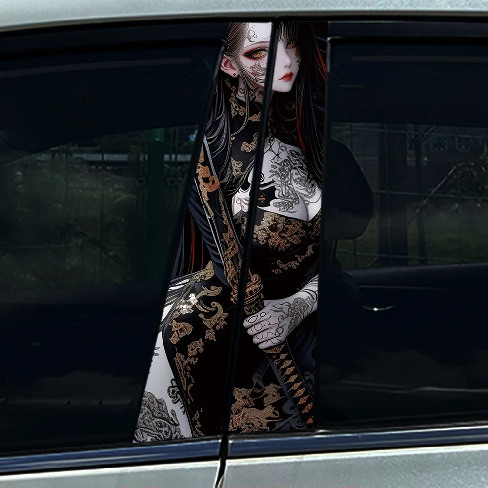 1/2pcs Sexy Female samurai Car Center Pillar Sticker B Pillar Protective Film Decoration view 3