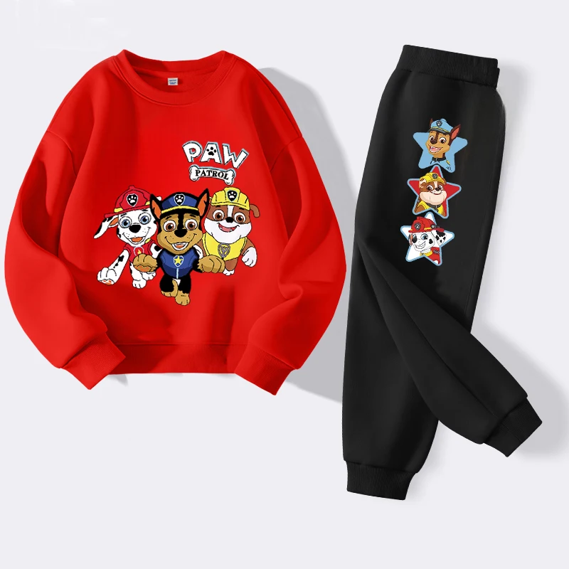 PAW Patrol-Top de manga larga y pantalones largos para otoño, conjunto de 2 uds de ropa para niños, sudaderas informales para niños, chándal fino para niños