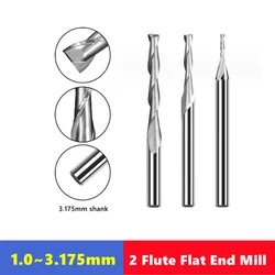 10pcs 2 Flute Flat Up Cut End Mill 3.175mm（1/8） Shank，Carbide CNC Router Engraving Bit  Spiral Router Bit for Wood