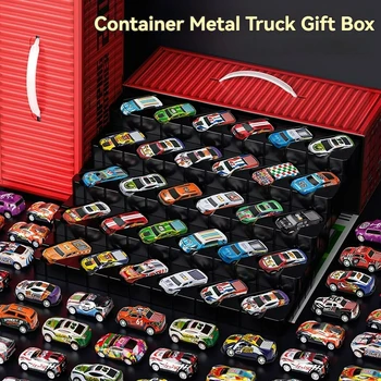 Nuovo 60 pz/set Mini auto con scatola di immagazzinaggio tirare indietro veicolo per ragazzo modello giocattolo bambini giocano cartone/contenitore di plastica regalo di compleanno