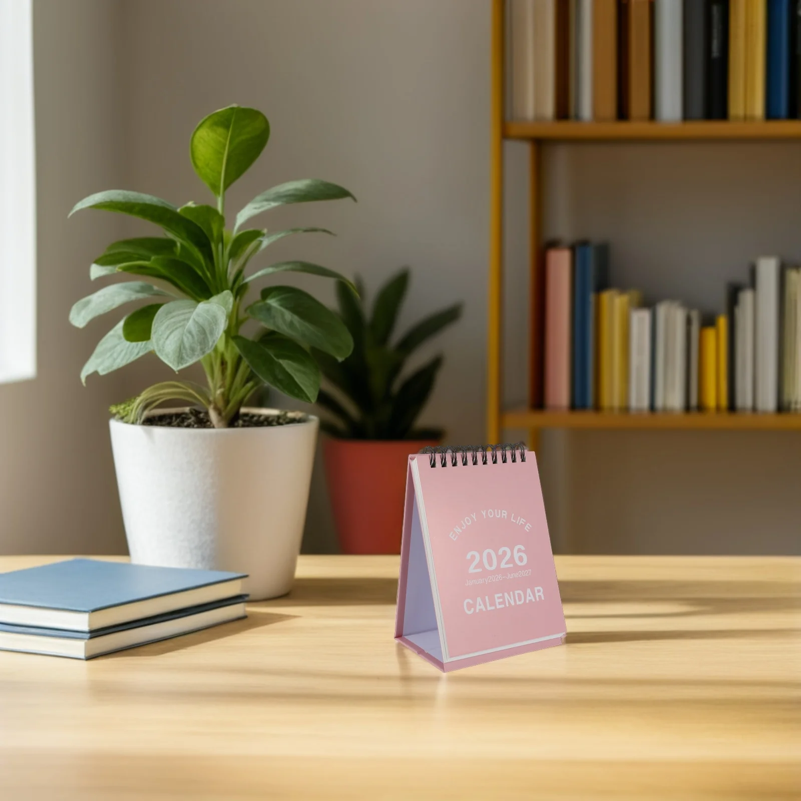 2026 Mini Desktop Calendar 2026 Compact Standing Flip Table Easel Calendar For Office Home School Pink Smooth Writing Surface