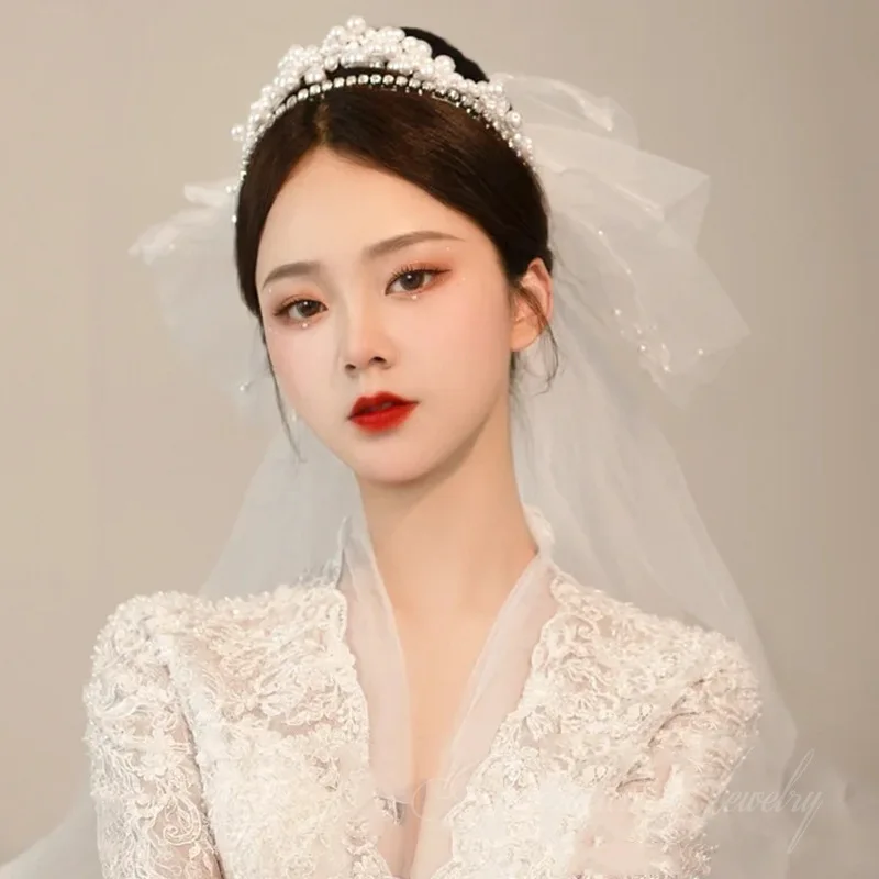 Luxury Bridal Pearls Crystal Headband Wedding Headband Flower Design  Handmade Wedding Hair Accessories image 3