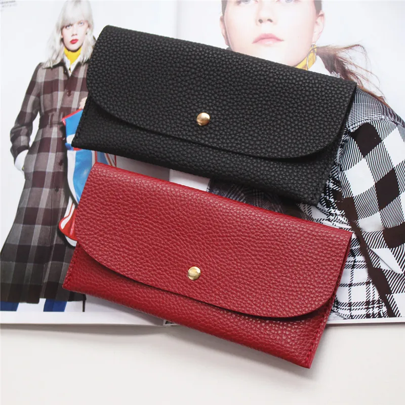 Faionable Lychee Pattern Korean Sle Casual Simple Long Wallet Women's Thin Student Leather Clip Trendy Multi-functional