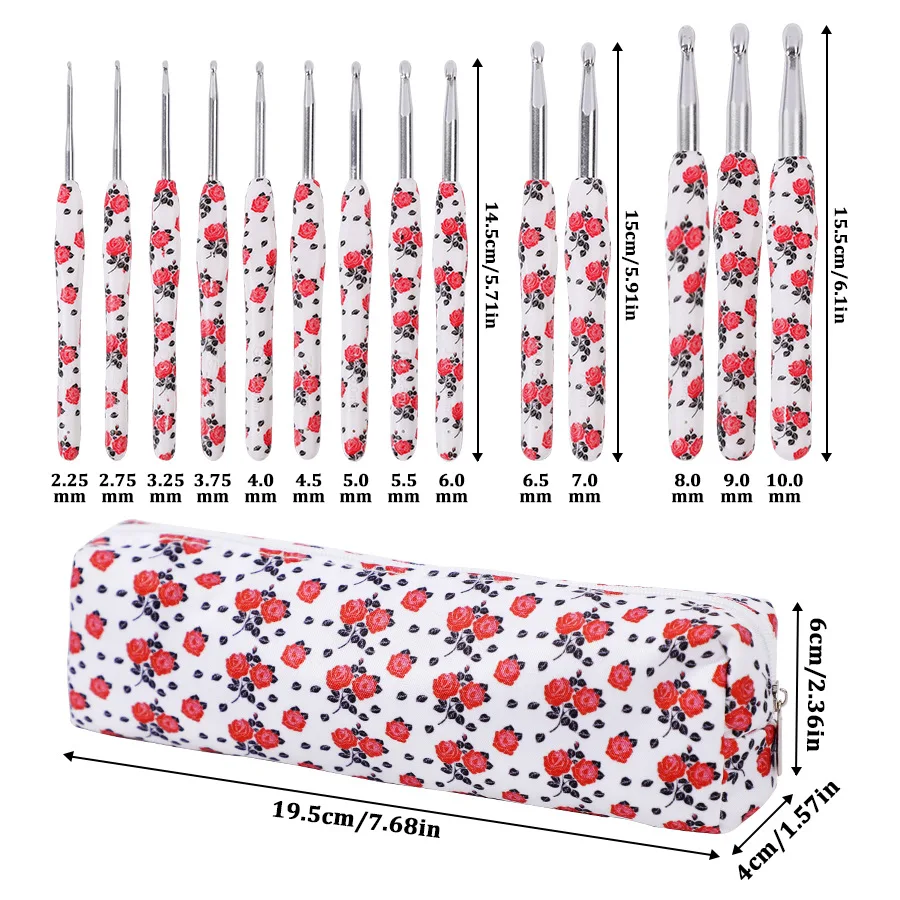 1Set 2.5-10.0mm Rose Crochet Hooks Crochet Needles for Beginners and Knitting Crocheting Yarn DIY Crafts Supplies