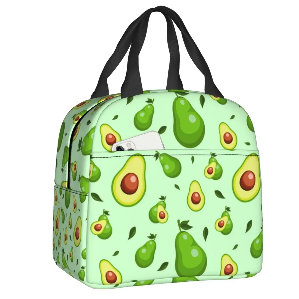 Sac à lunch isotherme imprimé avocat fruit pour femme, réutilisable, glacière, boîte à bento thermique, enfants, écoliers, mignon