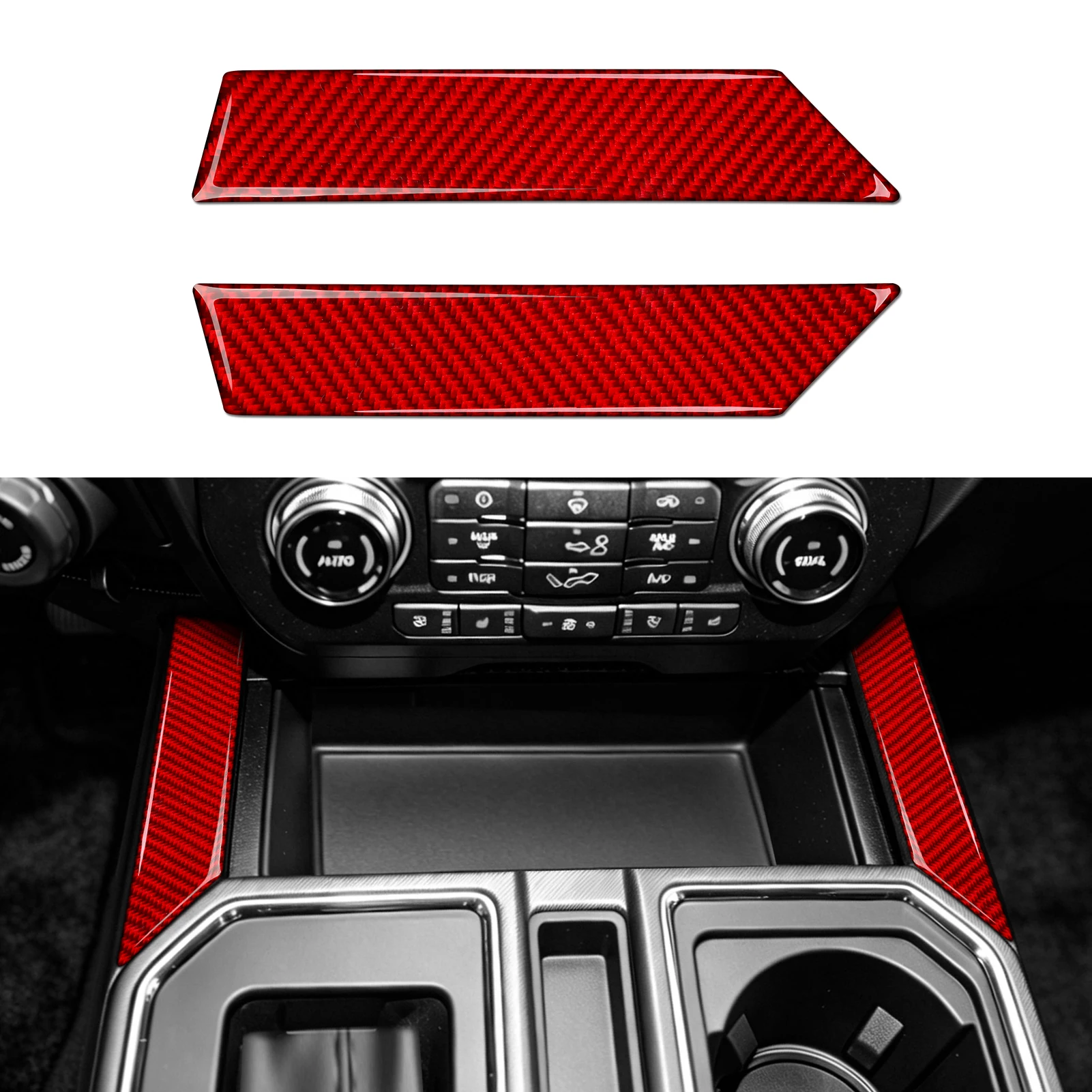 Red Carbon Fiber Interior Sticker. Car Center Console Storage Box Side Panel. For Ford F-150 250 350 450 550 (2015-2022) Trim.