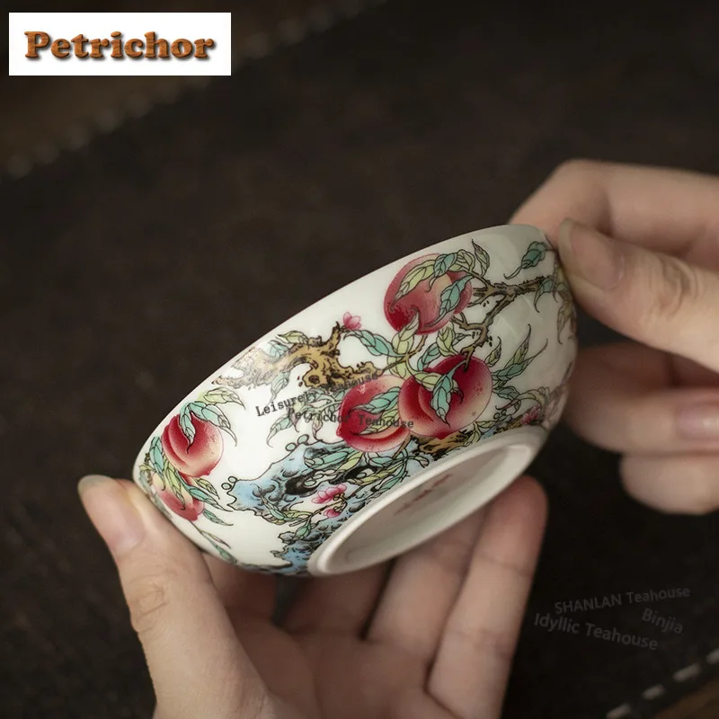 110ml Pastel Longevity Peach Teacup Handmade Tea Bowl Tea Pair Tea-tasting Meditation Cup Chazhan Master Cups Cha Supplies Craft