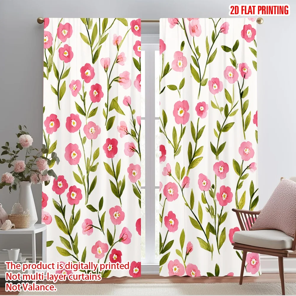 Rideaux contemporains avec impression d'avion 2 pièces, tissu Polyester polyvalent rose à fleurs (sans tige), décoration de pièce, idéal pour