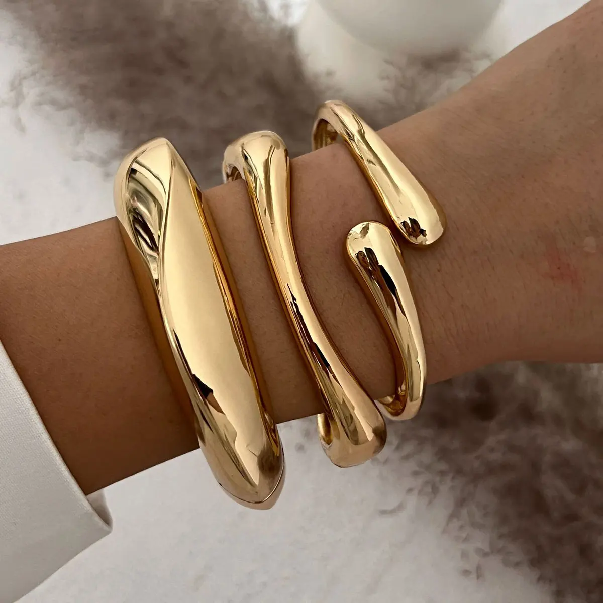 KMVEXO Hiphop Exaggerated Wide Cuff Bangle Manchette Vintage Punk Irregular Glossy Gold Color Bracelet Bangles Women Men Jewelry