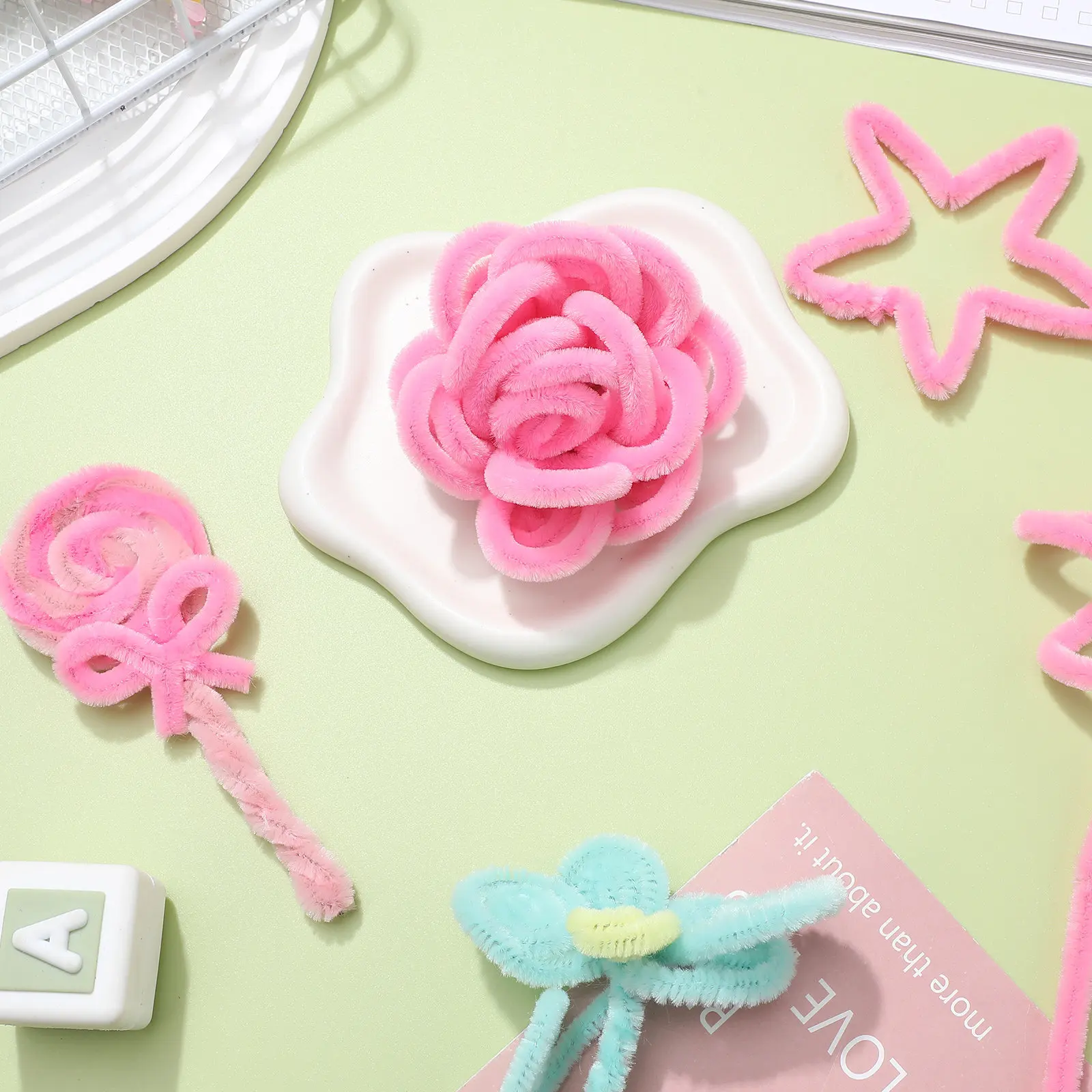 

200Pcs Chenille Stems for Crafts Thick Soft Flexible Pipe Cleaners Strong Iron Core for Flower Crafting Garland DIY Holiday