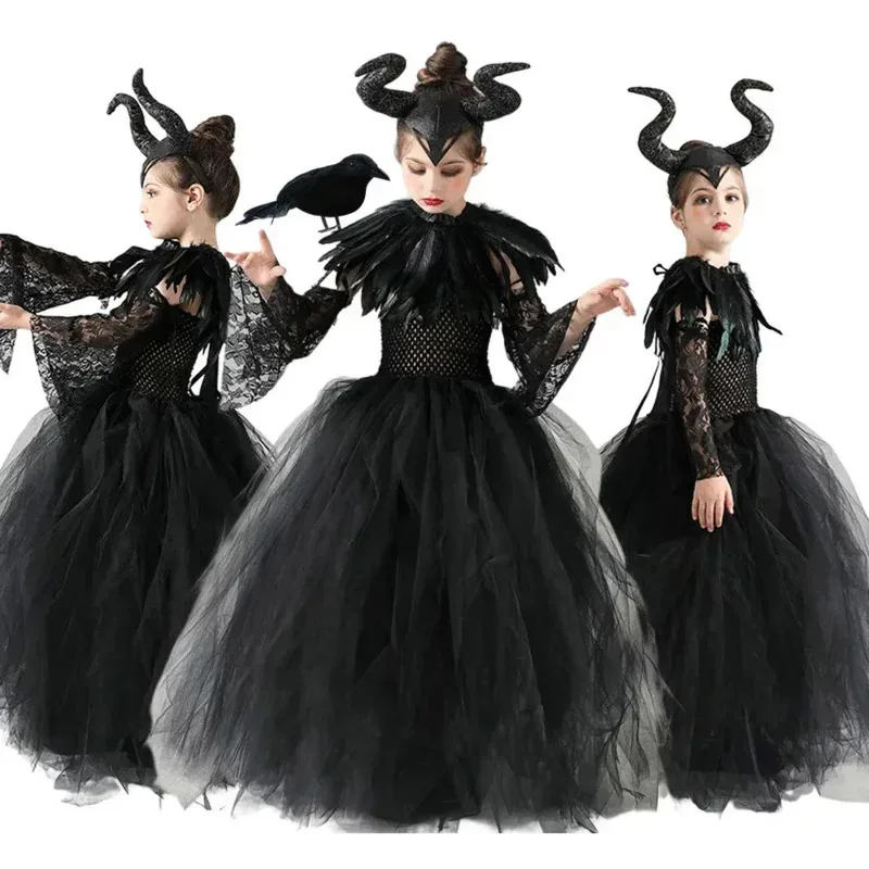 MUABABY-vestido tutú de maléfica para Halloween, disfraz de amante de Cosplay para niñas, Vallain, Reina Malvada, ropa maléfica, Ves MN9