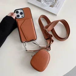 New Phone Case for iPhone 16pro Beauty Mirror 15plus Card Insertion 14 Headphone Bag 13 12 Slanted Back 12 XR Protective Cover