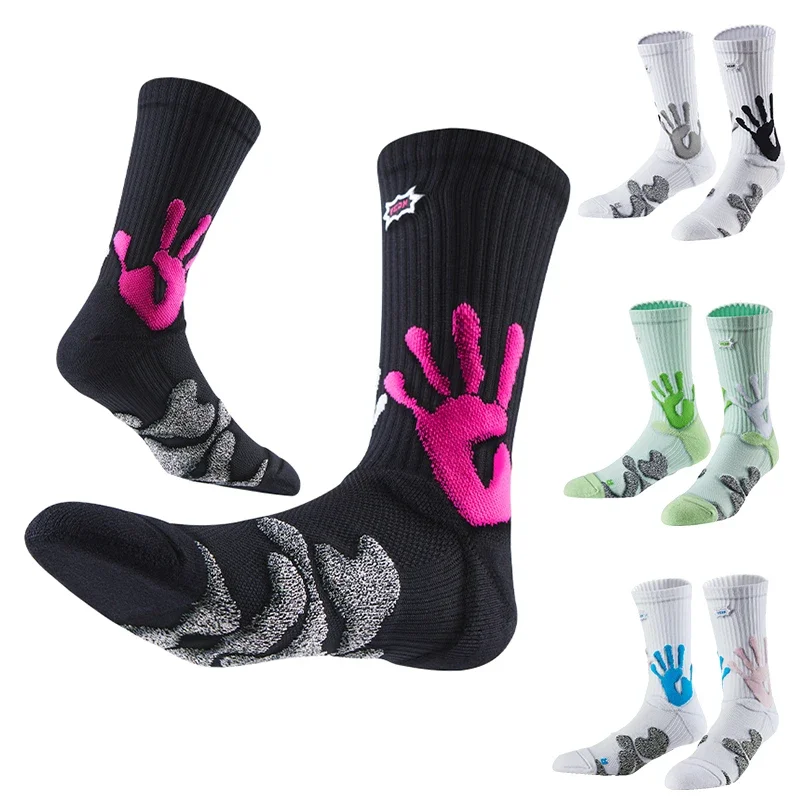 Athletic Crew Socks with Thicker Padding, Elastic Sport Basketball Socks for Outdoor Activities, Anti-Slip Comfy Socks