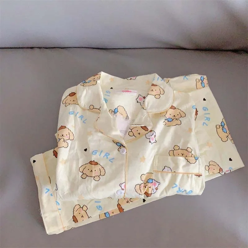 Miniso Sanrio Hallo Kitty Pom Pom Purin Kawaii Anime Haus Pyjama Herbst lange Ärmel und Hosen Anzug Student Geburtstags geschenke