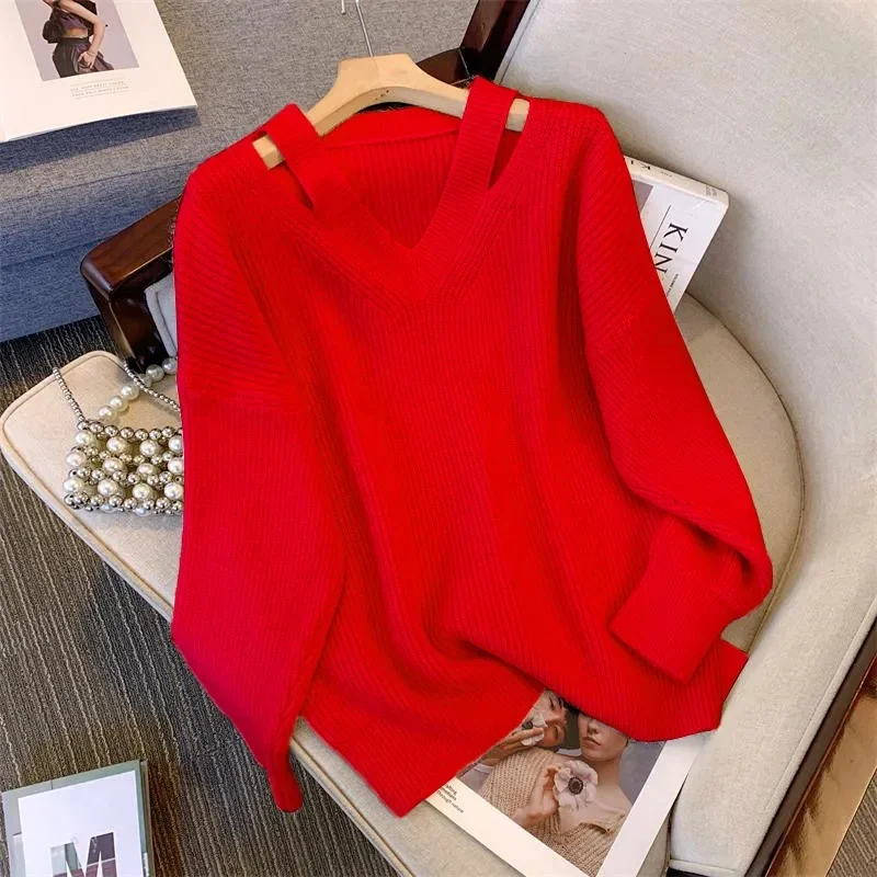 2024 New Cashmere Women's V-neck Pullover Casual Knitted Long Sleeve Women's Sweater Autumn And Winter Bottoming Shirt