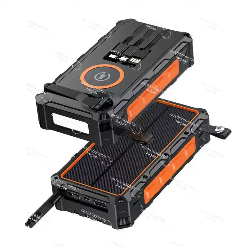 Hand Crank Solar Power Bank 20000mAh with 4 Solar Panel Wireless Charger Powerbank for iPhone 15  Xiaomi Poverbank