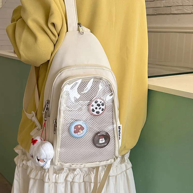 

Cute Japanese-style Women Chest Bag Transparent Mesh Display Bag Multi-functional Versatile Practical Backpack Travel Phone Bag