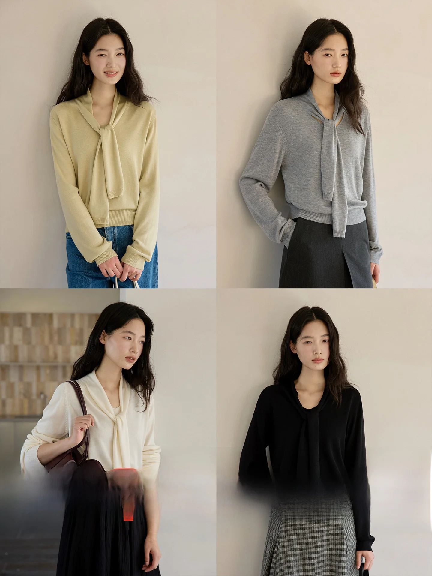 

Ultrine Wool Sa Knitted Sweater GINNKEE Cleanfit Sle Long Sve V-ne Soft Polyester Blend Spring Faion Ladies' Kni...