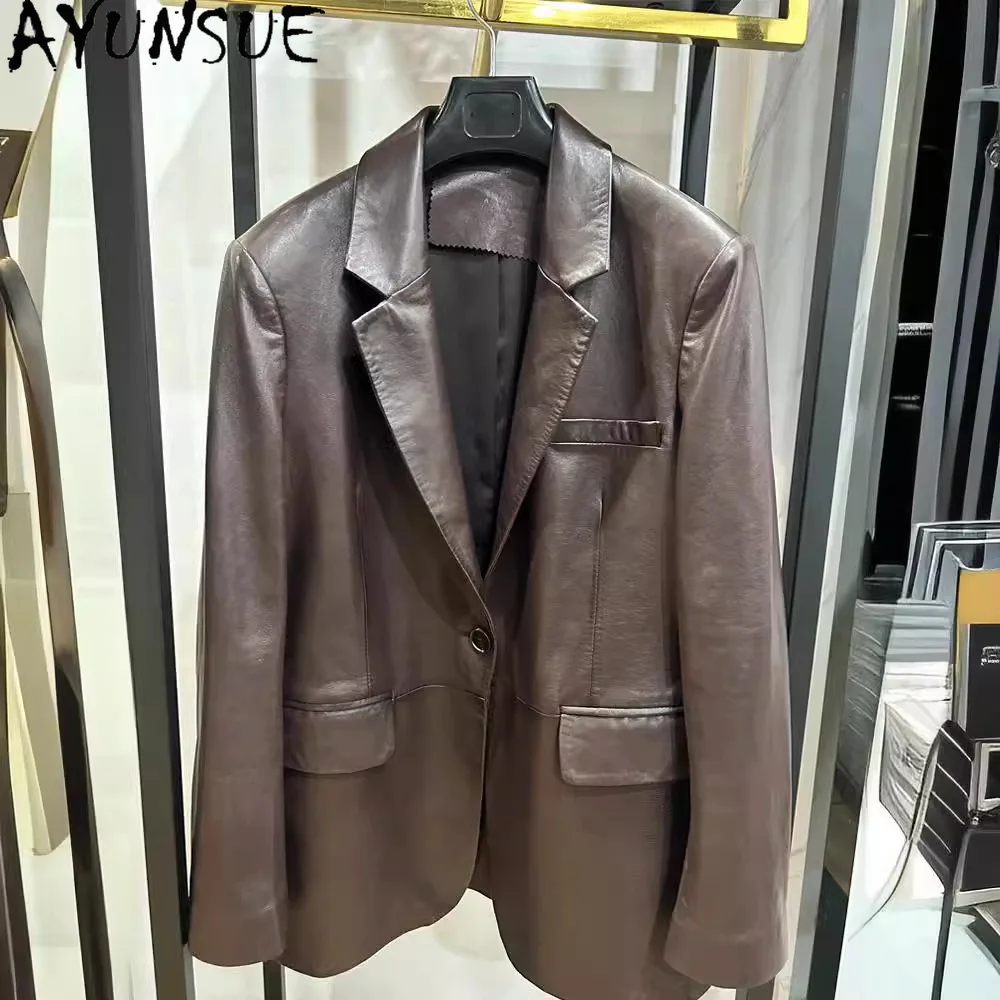AYUNSUE Echt Leder Jacke Frau Schaffell Frauen Mäntel Frühling Herbst Frauen Kleidung 2025, Mid-länge Anzug Mantel Jaqueta de Couro