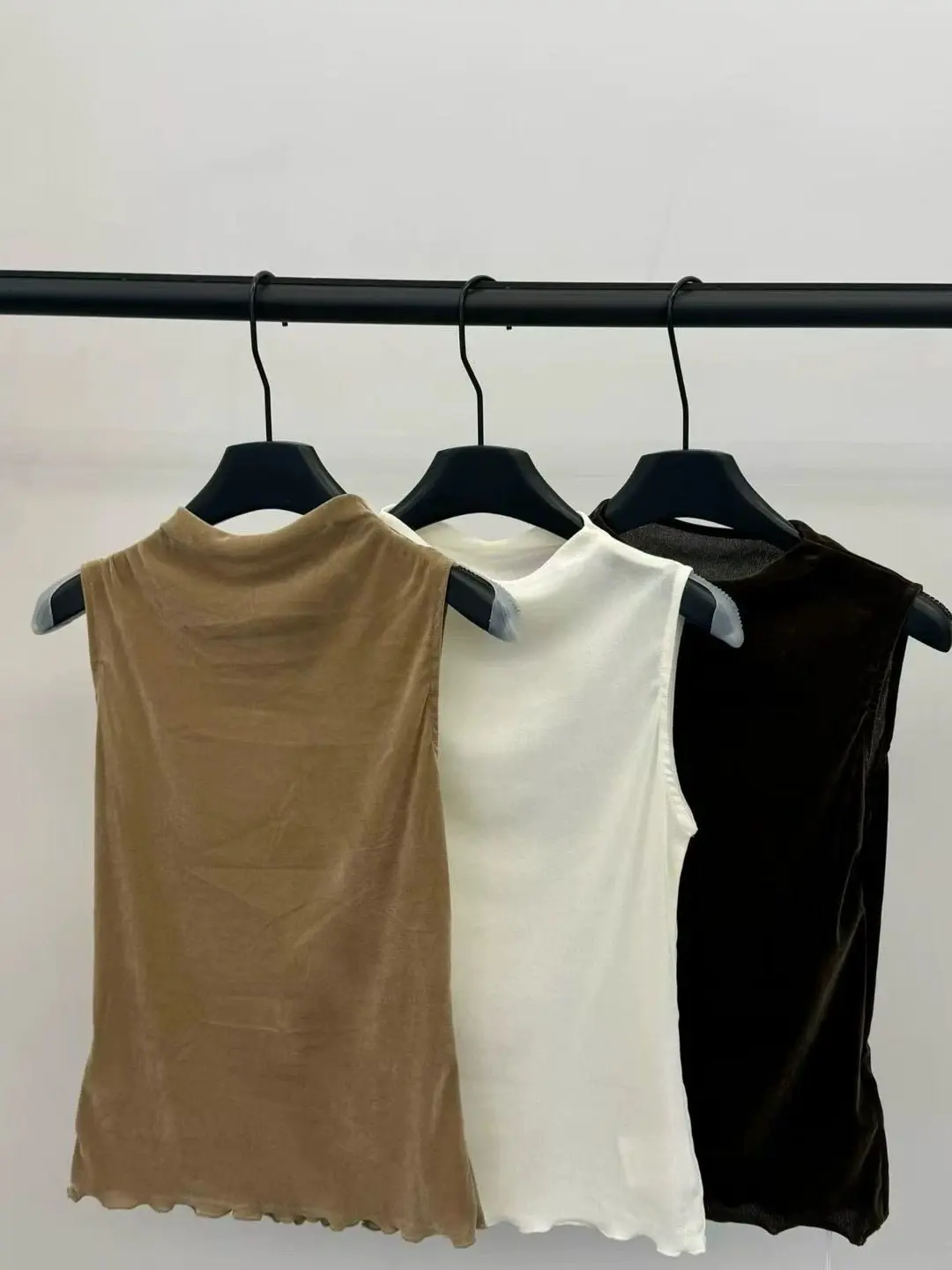 Skin-friendly Velvet Vest Small High-neck Sleeveless Slim-fit Early Autumn New Style Korean Design Commute Style Inner Wear