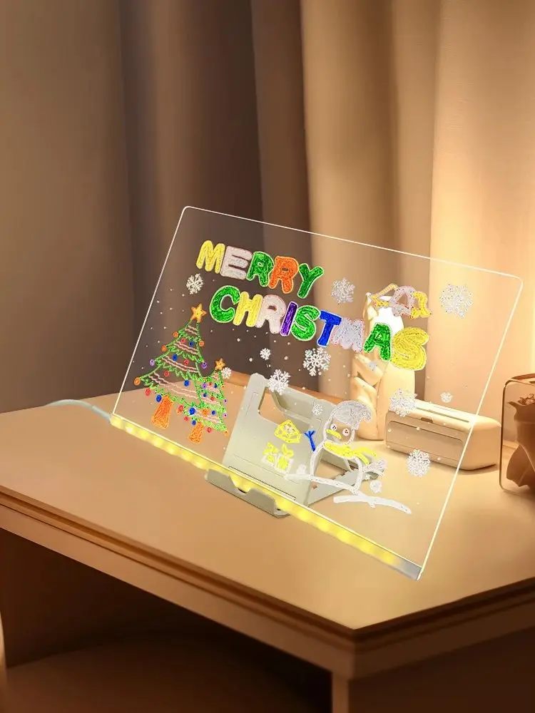 LED illuminated drawing board DIY toy, scratch resistant, adjustable, erasable letters, message board, children's Christmas