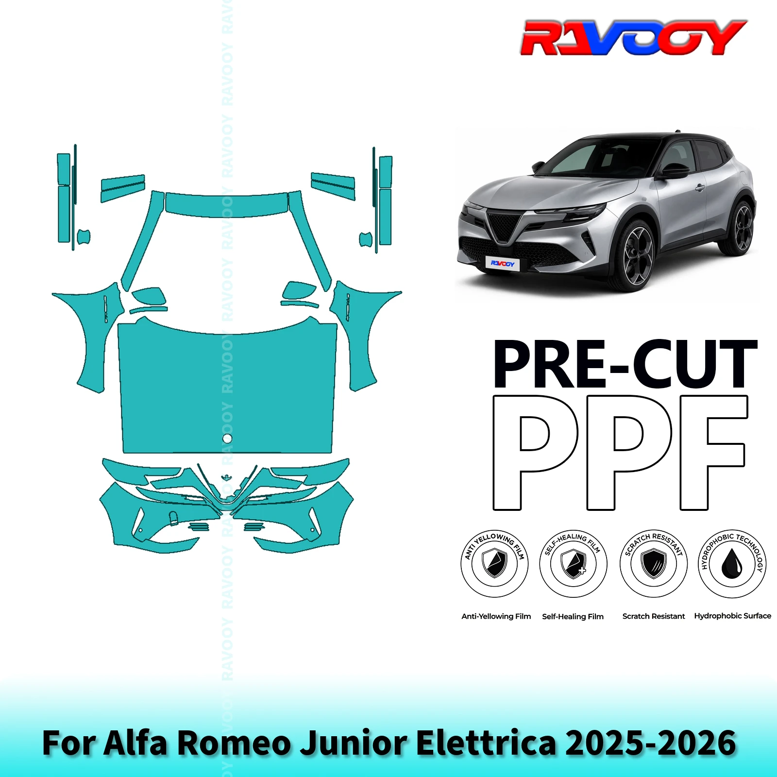For Alfa Romeo Junior Elettrica 2025-2026 Full Front 8.5Mil Pre-Cut Paint Protection Film PPF Stone Chip Kit | Clear/Matte/Black