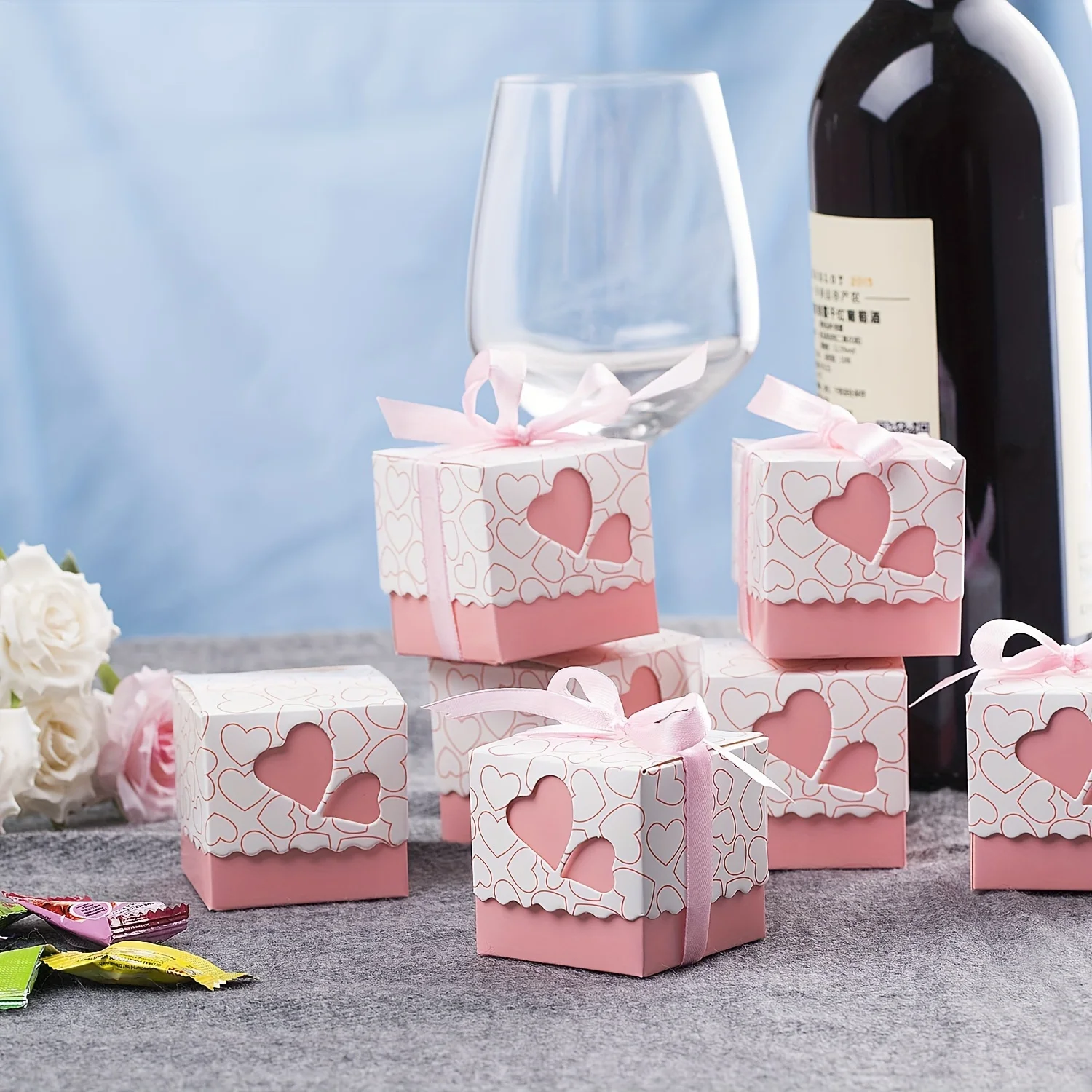 10/30/50Pcs Double Love Heart Candy Gifts Boxes Wedding Favor Gifts Boxes Packaging with Ribbon Wedding Birthday Party Decor view 5