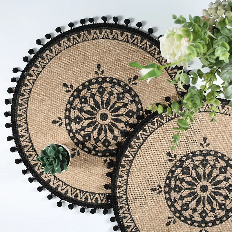 1PCS Round Placemat Table Non-Slip Jute Mats for Dining Table Decoration Kitchen Placemats Coffee Coasters Party Dinner