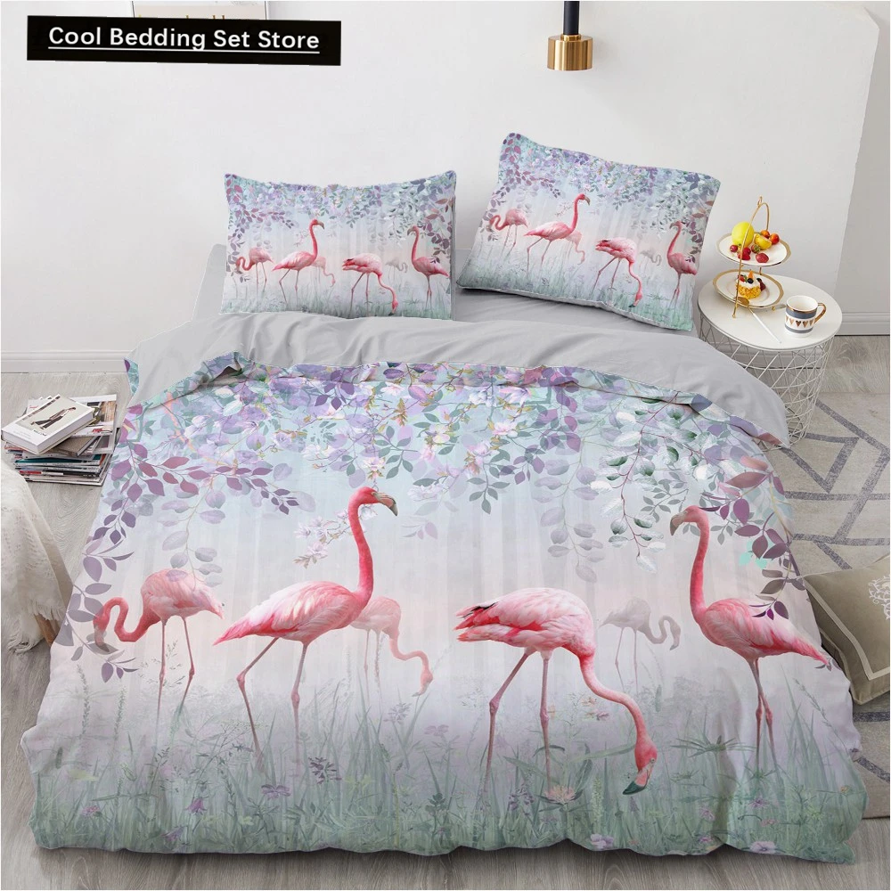 

Flamingo Duvet Cover King Queen 3D Pink Animal Bedding Set for Kids Teens Adults Watercolor Style Quilt Cover with Pillowcase