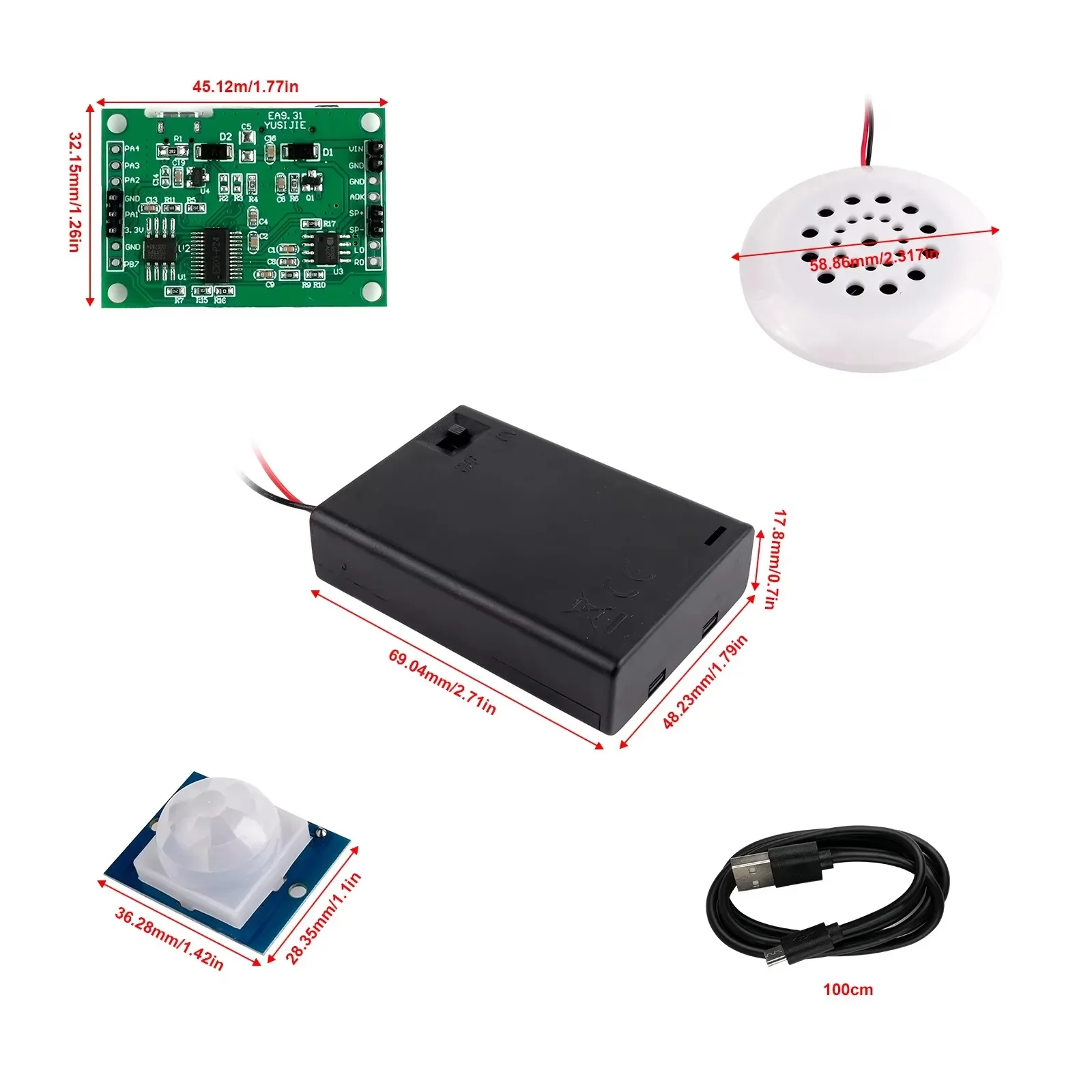 Lecteur de musique MP3 avec capteur de mouvement PIR DIYmall avec enregistrement vocal et téléchargement sur carte USB/TF