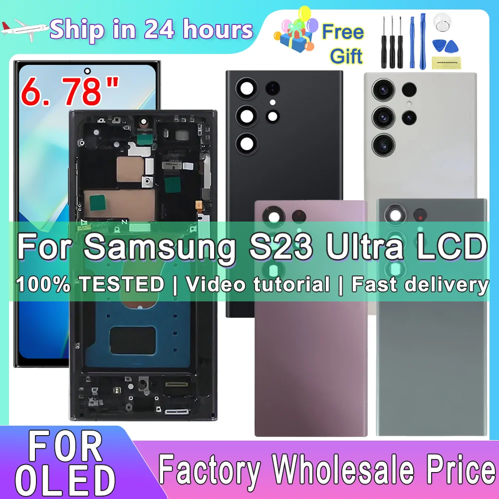 

6.78" AMOLED S23 Ultra Screen with Frame For Samsung Galaxy S23 Ultra S918B S918B/DS Lcd Display Digital Touch Screen Assembly