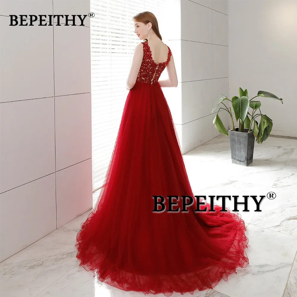 BEPEITHY Customized A line Evening Dress V-line exquisite Lace Vestido De Fiesta De Boda 2023 Sleeveless Formal Occasion Dresses