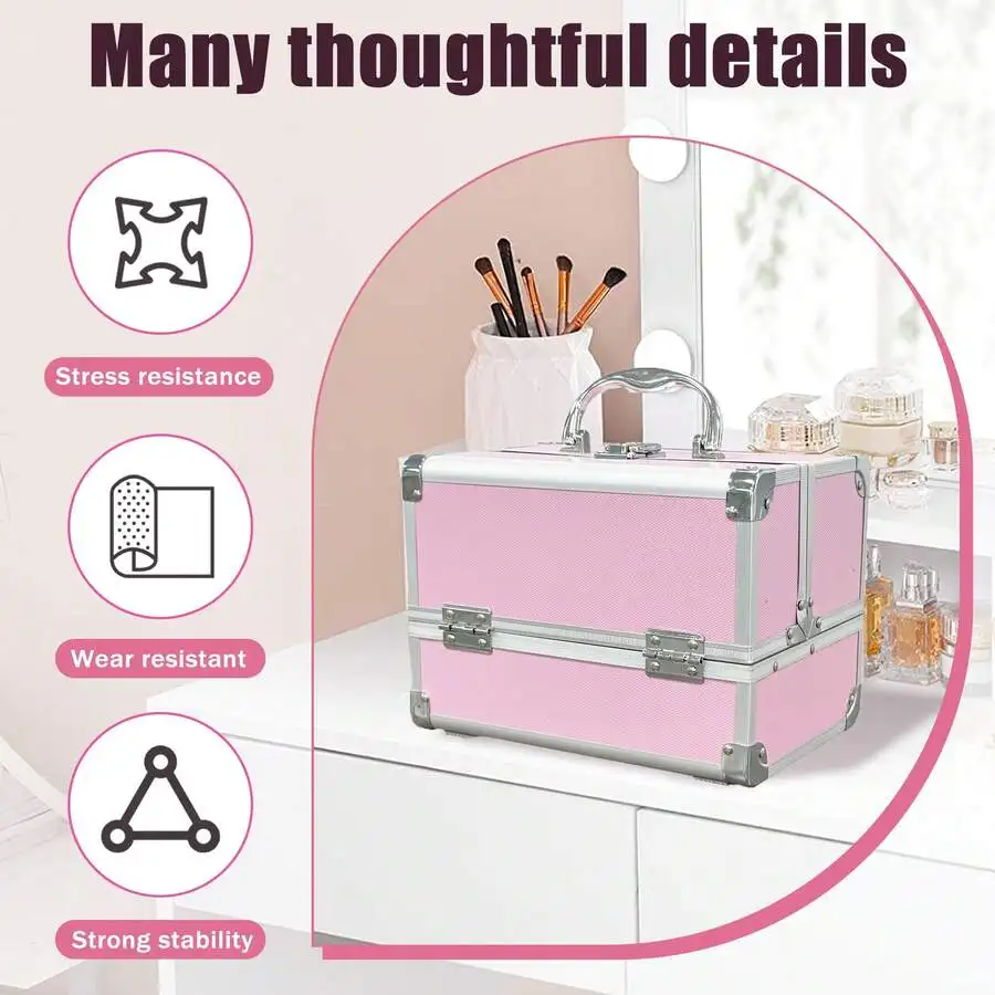 1Pc Tattoo Makeup Case Box, Alloy Portable Storage Case, Large-Capacity Artist Multi-Layer Toolbox With Mirror & Lock, Metal Tra