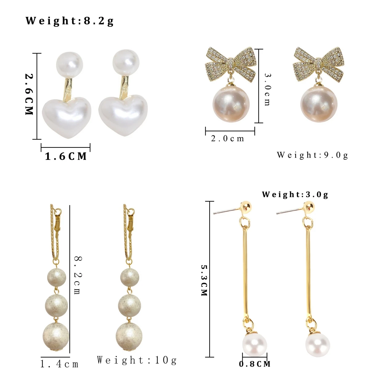 Elegant Imitation Pearl Earrings for Women Geometry Square Round Crystal Bow Love Heart Earrings Long Fashion Cute Jewelry Gift