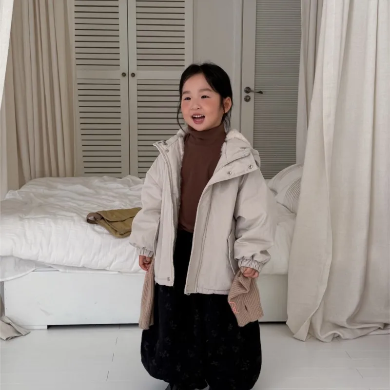 

Korean Children Girls Parkas Winter Hooded Thicken Toddler Baby Girls Padded Outerwears Fleece Zipper 2-8Y Girl Jackets Kid Coat