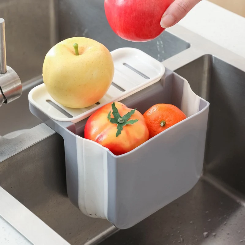 Kitchen Sink Telescopic Draining Basket Suction Foldable Hanging Rack Kitchen Waste Pool Dry and Wet Separation Trash Can 2025