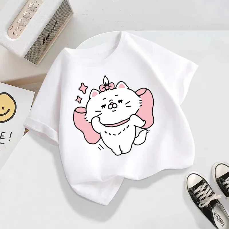 

Детская одежда Disney Cute кошка Мэри Graphic, высококачественные футболки с принтом для мальчиков и девочек, детские футболки