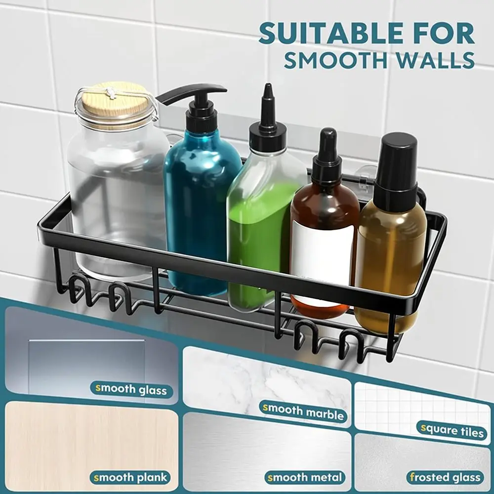 

Metal Bathroom Shelf Removable Drain Shower Storage Rack Adhesive Space Saving Cosmetic Organizer Holder Kitchen Laundry Room