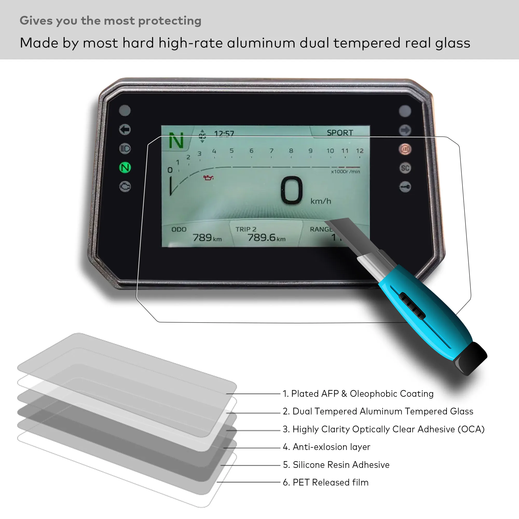 واقي شاشة من الزجاج المقسى لـ Yamaha YZF R9/MT-07/Tracer 7(GT) (2025+)، MT-09(SP)/XSR 900 GP (2024+) أداة الدراجة النارية #3