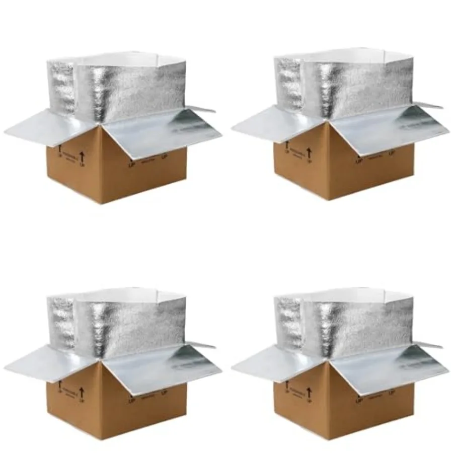 12x10x8''4 Pack Insulated Shipping Boxes with Aluminum Foil Liner, Double Insulated Carton for Frozen Food and hot, Reusable Pe