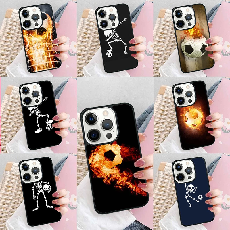 Fire Football Skeleton Soccer Ball Soft Phone Case Cover for iPhone 16 Promax 15 Pro 13 14 Plus 11 12 Mini XR XS MAX Coque