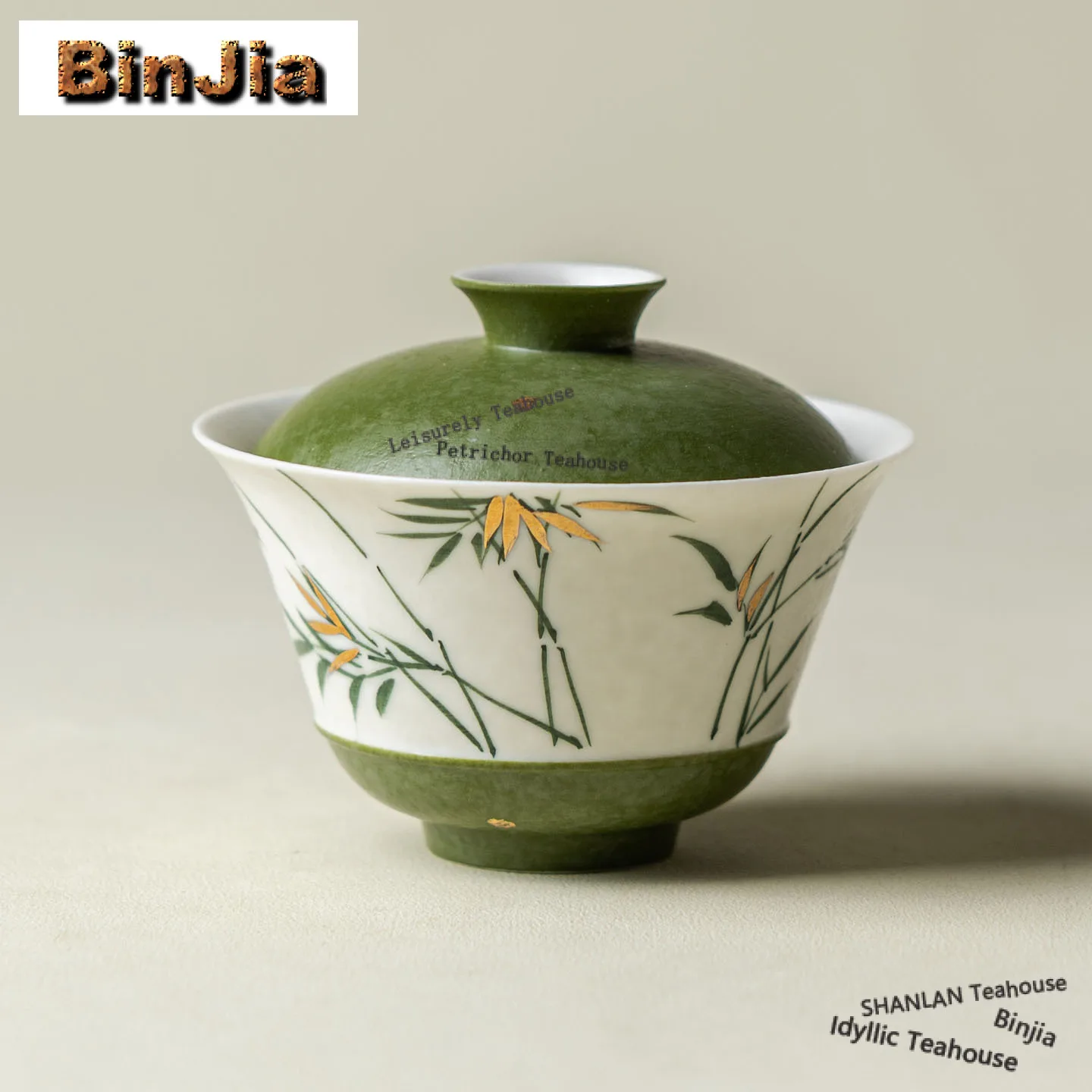 

110ml Hand-painted Green Bamboo Gaiwan Creative Tea Tureen Household Tea Bowl with Lid Kit Tea Brewing Cover Bowl Teaset Craft