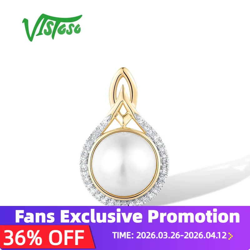 

VISTOSO Аутентичные подвески из золота 14 карат 585, подвеска для женщин, подвеска из пресной воды, белый жемчуг и бриллианты, элегантный свадебный подарок, ювелирные изделия