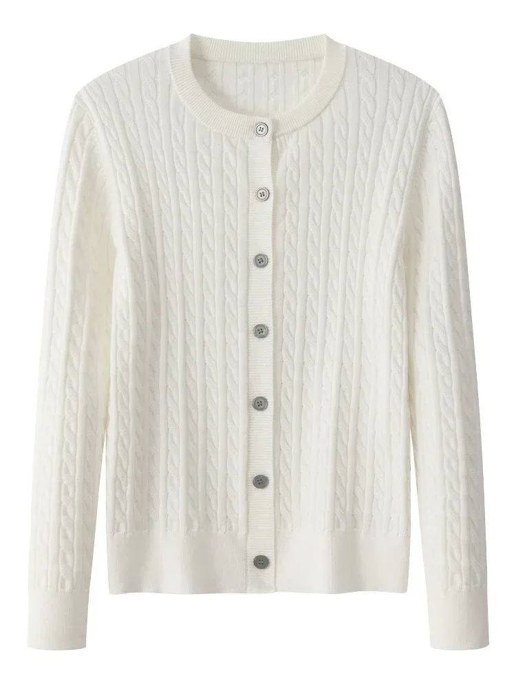 zjaiss 2026 Autumn Winter Sweater O-Neck Long Sleeve Women Knit Cardigan Loose Figure Flattering Cable Knit Sweater