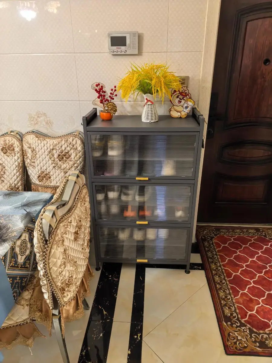 Large clamshell door dust cabinet, ideal for entrance and dining area, metal steel shoe rack