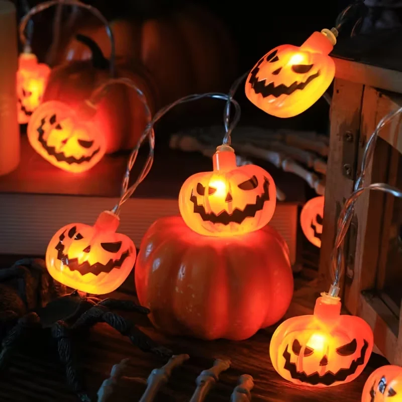 1pc 10/20 LED Halloween Pumpkin String Lights Battery Operated Orange Jack-O-Lantern Fairy Lights For Home Garden Festival Decor