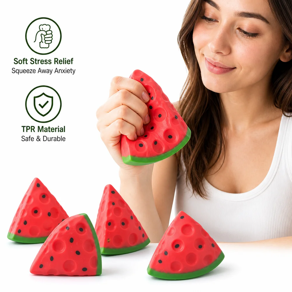 New TPR Watermelon Squishy Red Triangle Shape Triangle Cheese Squishy Watermelon Pattern Soft Squeeze Squeeze Sensory Play